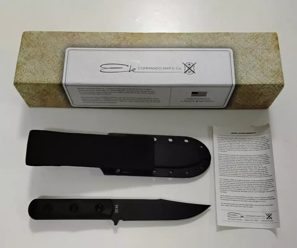 Ka-Bar Ek Commando Short Clip Point Fixed Blade Knife (5.1" Black) EK50 Box + Warranty