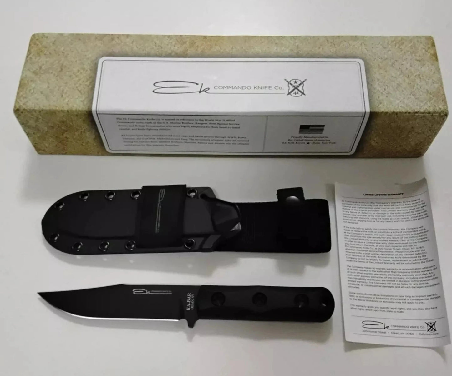 Ka-Bar Ek Commando Short Clip Point Fixed Blade Knife (5.1" Black) EK50 Box + Warranty