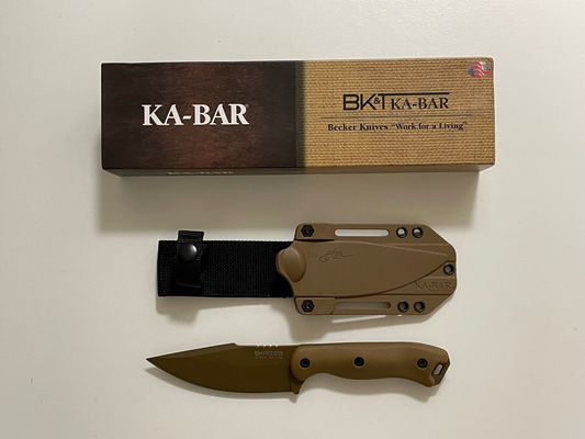 Ka-Bar BK18 Becker Harpoon 1095 CroVan Steel Fixed Blade Knife 4.625" with sheath, box and booklet