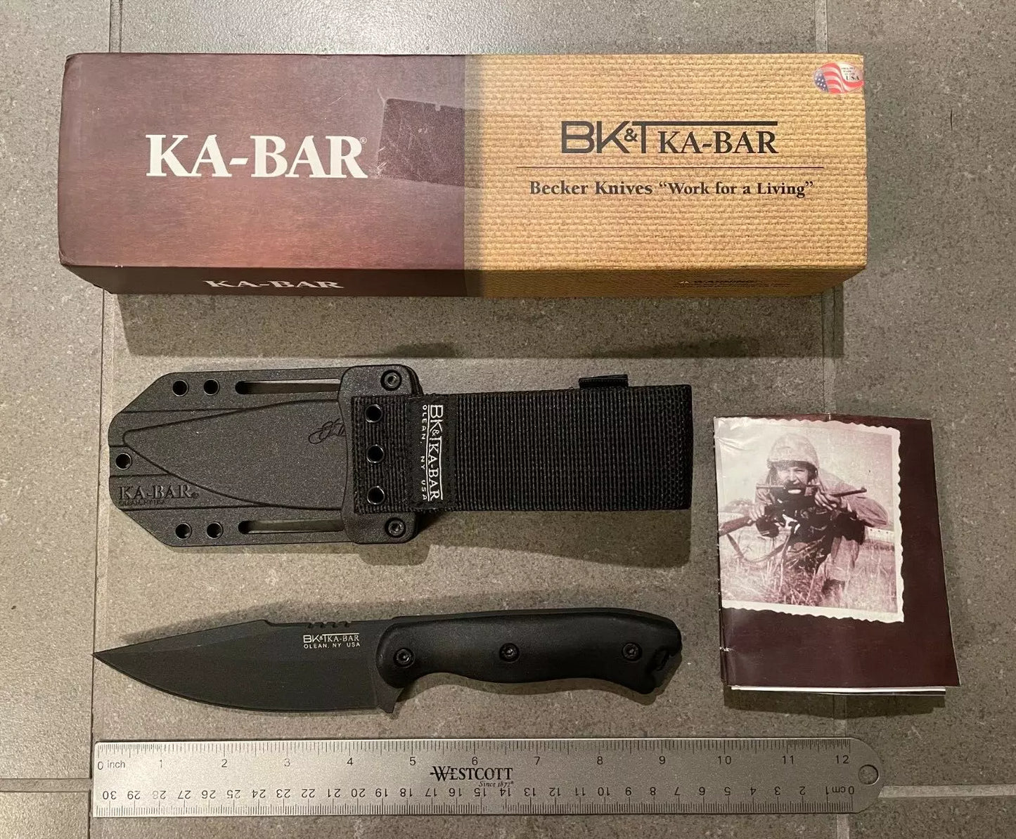 Ka-Bar BK18 BLACK Becker Harpoon 1095 Steel Blade Knife 4.625" w/Sheath USA New with Box