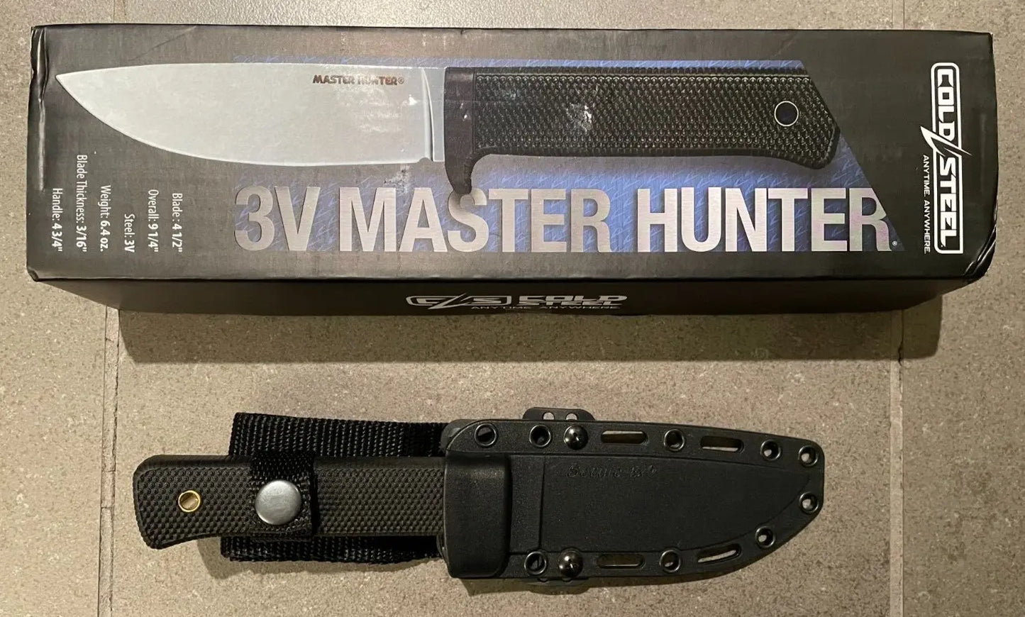 Cold Steel Master Hunter Fixed Knife 4.5" CPM-3V Steel Blade Black KrayEx Handle