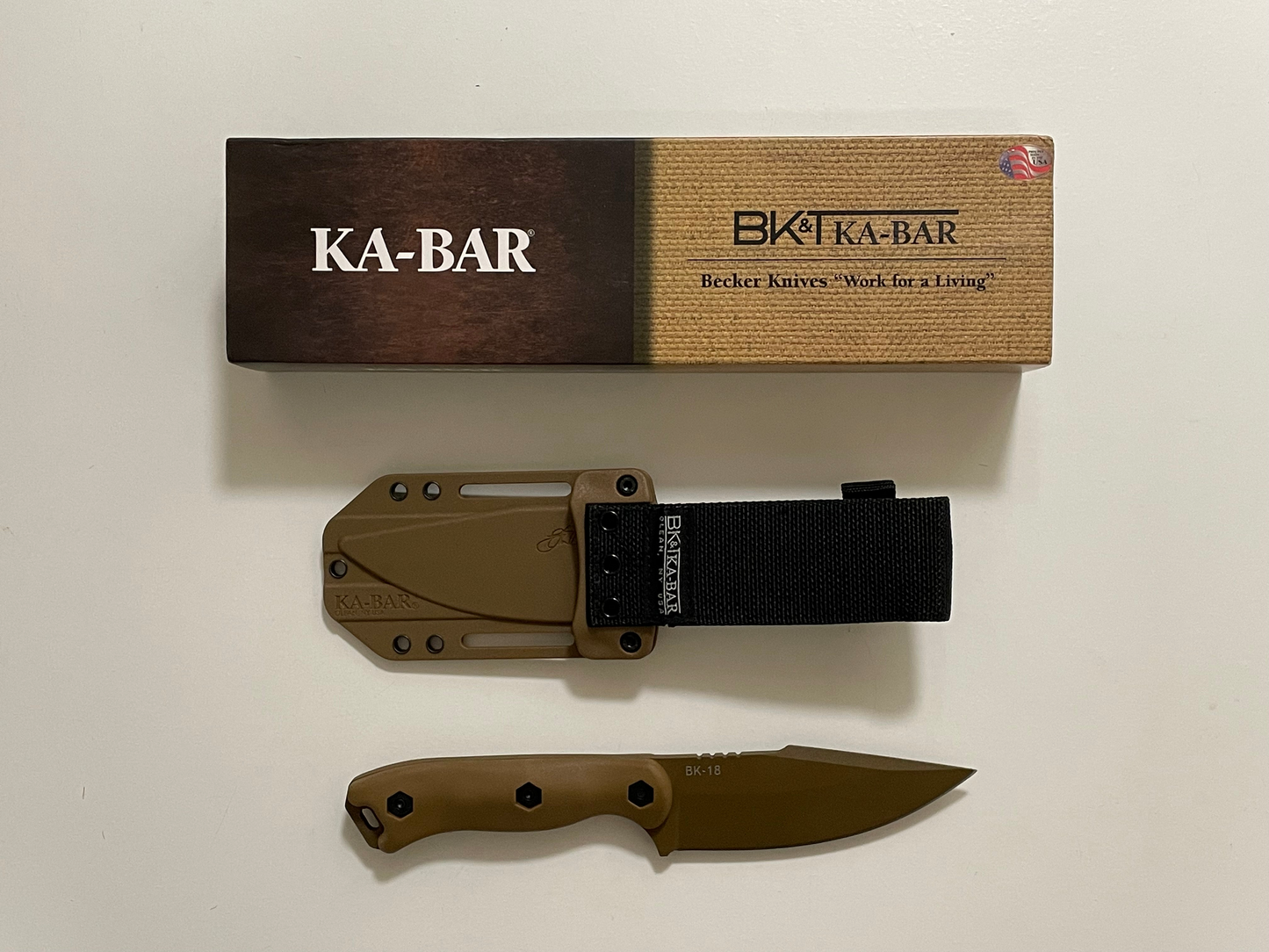 Ka-Bar BK18 Becker Harpoon 1095 CroVan Steel Fixed Blade Knife 4.625" with sheath, box and booklet